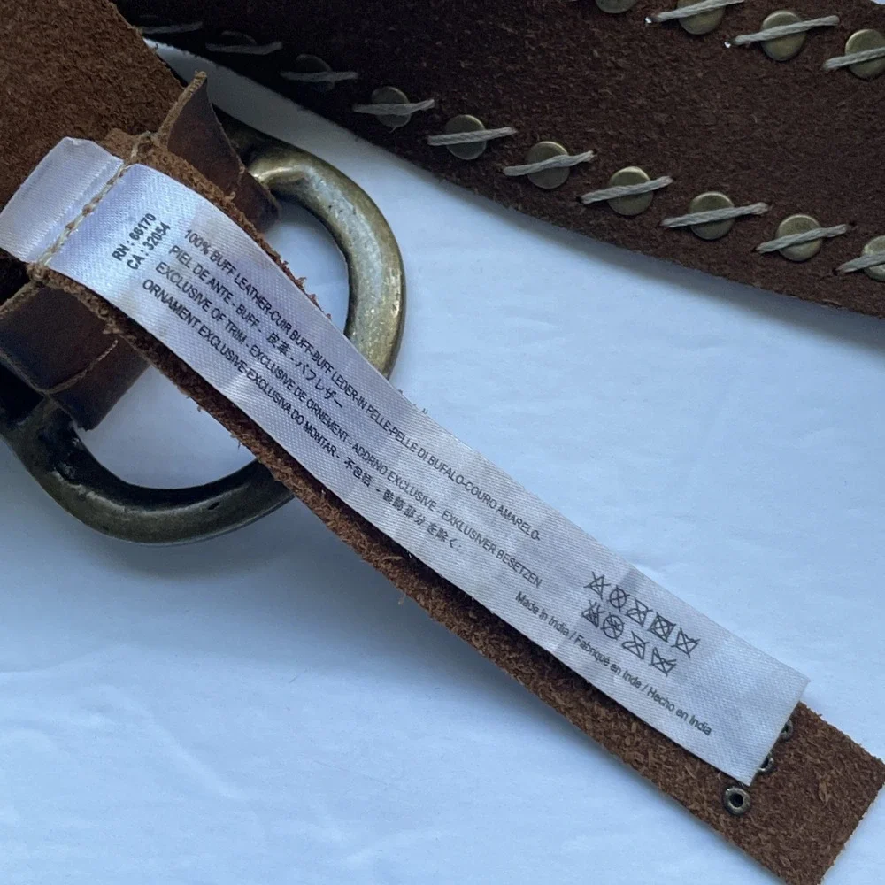 We The Free Alpine Studded Leather Belt Brown Brass Buckle M Boho Festival Y2K
